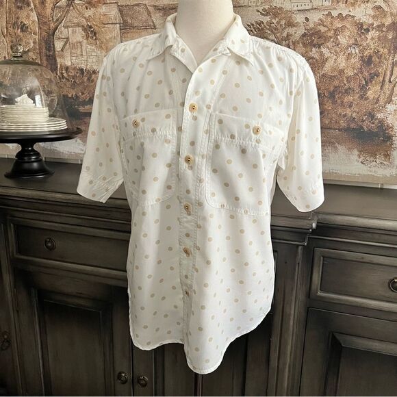 Vintage White & Tan Polka Dotted Oversized Blouse size Small - Picture 1 of 7